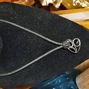 Voreno Silvertone Black Heart Cord Necklace